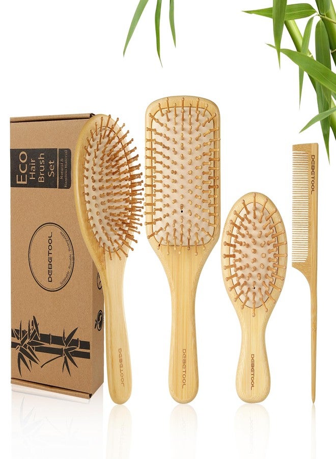 DEBETOOL Bamboo Hair Brush and Comb Set for Women Men and Kids,Natural Bamboo wood Wide-tooth brush and tail comb - Paddle Detangling Brush for Wet Dry Curly Hair - Image 1